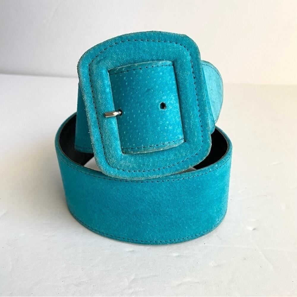 Vintage Statement Belt Jaeger Suede Turquoise‎ Wide Leather Womens 28 XS Small - Picture 2 of 9